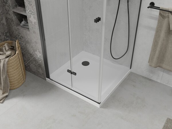 Mexen Lima, sprchový kout se skládacími dveřmi 70 (dveře) x 70 (stěna) cm, 6mm čiré sklo, černý profil + slim sprchová vanička bílá s černým sifonem,…