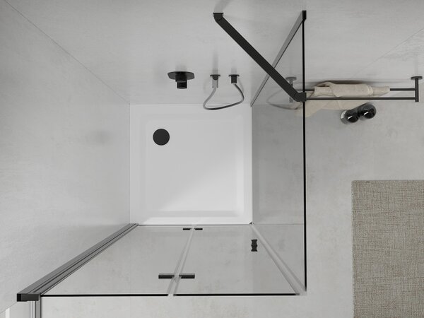 Mexen Lima, sprchový kout se skládacími dveřmi 70 (dveře) x 70 (stěna) cm, 6mm čiré sklo, černý profil + slim sprchová vanička bílá s černým sifonem,…