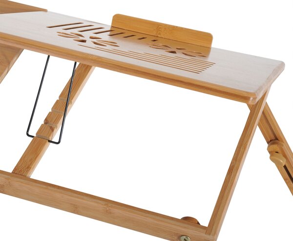 HOMCOM Bambusový stůl pro notebook, podnos na snídani, skládací, polohovatelný, nastavitelná výška, 1 zásuvka, 55x35x22-32,5 cm | Aosom