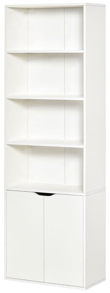HOMCOM Knihařský regál se 4 otevřenými přihrádkami a 2 dvířky do obývacího pokoje a kanceláře, nosnost 80 kg, rozměry 59x29x180 cm, bílý | Aosom