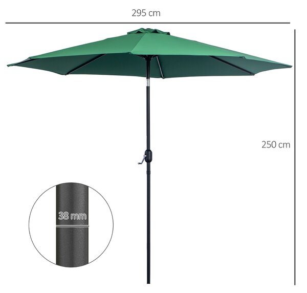 Zahradní slunečník Outsunny Ø295x250 cm s klikou – venkovní sluneční stín s naklápěcím mechanismem a odnímatelným kovovým stožárem pro terasu, bazén a