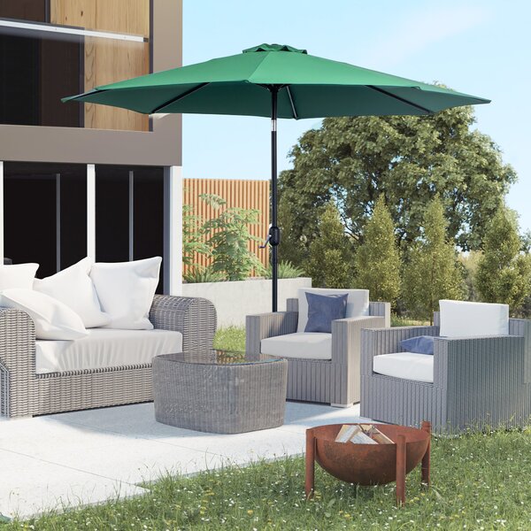 Zahradní slunečník Outsunny Ø295x250 cm s klikou – venkovní sluneční stín s naklápěcím mechanismem a odnímatelným kovovým stožárem pro terasu, bazén a