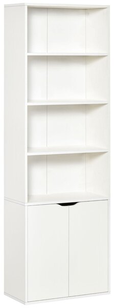 HOMCOM Knihařský regál se 4 otevřenými přihrádkami a 2 dvířky do obývacího pokoje a kanceláře, nosnost 80 kg, rozměry 59x29x180 cm, bílý | Aosom