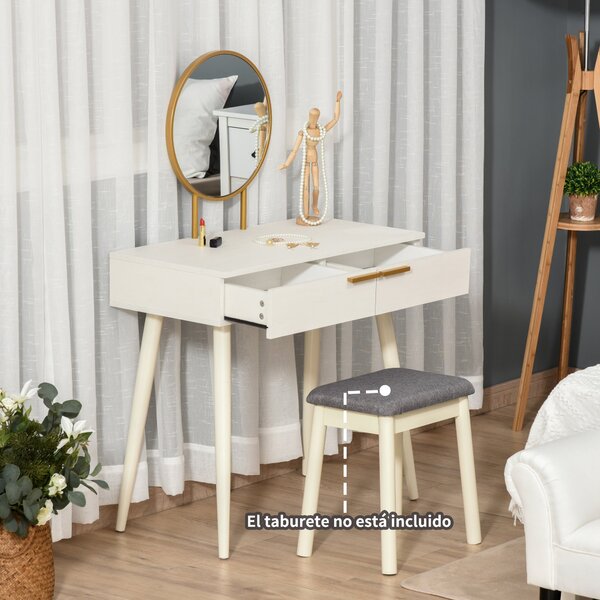 HOMCOM Toaletní stolek s kulatým zrcadlem, líčící stolek se 2 zásuvkami, moderní styl pro ložnici nebo šatnu 80x40x123 cm Bílý | Aosom