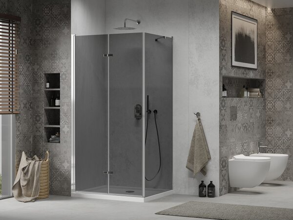 Mexen Lima, sprchový kout se skládacími dveřmi 100 (dveře) x 70 (stěna) cm, 6mm šedé sklo, chromový profil + slim sprchová vanička bílá + chromový si…