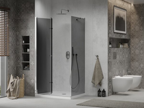 Mexen Lima, sprchový kout se skládacími dveřmi 100 (dveře) x 70 (stěna) cm, 6mm šedé sklo, chromový profil + slim sprchová vanička bílá + chromový si…