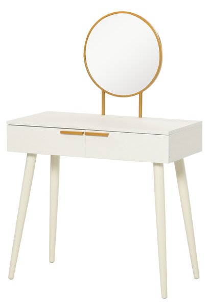 HOMCOM Toaletní stolek s kulatým zrcadlem, líčící stolek se 2 zásuvkami, moderní styl pro ložnici nebo šatnu 80x40x123 cm Bílý | Aosom