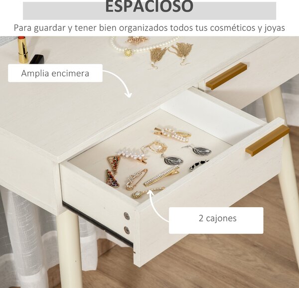 HOMCOM Toaletní stolek s kulatým zrcadlem, líčící stolek se 2 zásuvkami, moderní styl pro ložnici nebo šatnu 80x40x123 cm Bílý | Aosom