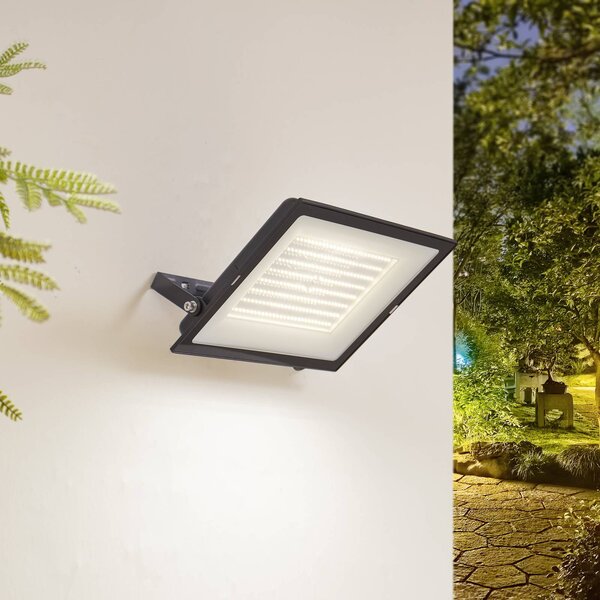 PRIOS Prios LED venkovní reflektor Maikel, 200W, 16000lm, kovový, Černá, Hliník, Moderní, Nástěnné svítidlo