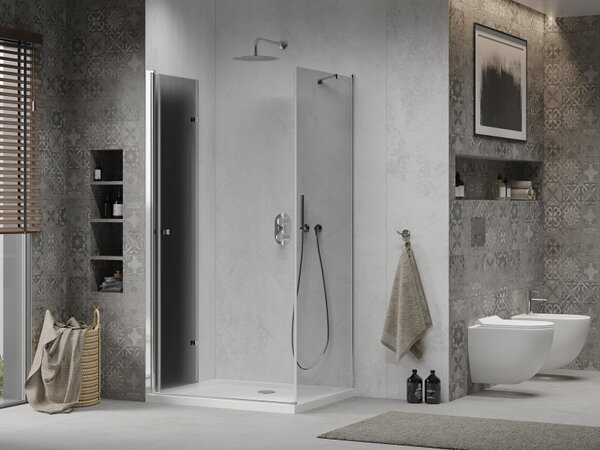 Mexen Lima, sprchový kout se skládacími dveřmi 100 (dveře) x 70 (stěna) cm, 6mm šedé sklo, chromový profil + slim sprchová vanička bílá + chromový si…