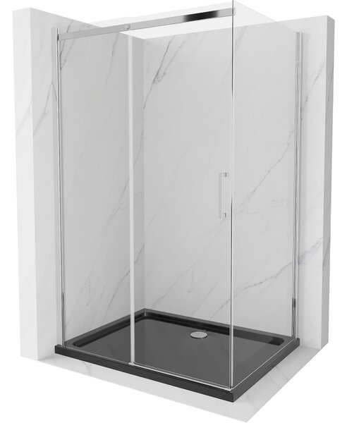 Mexen Omega rozsouvací sprchový kout 100 x 80 cm, Průhledné, Chromovaná + sprchová vanička Flat, Čer