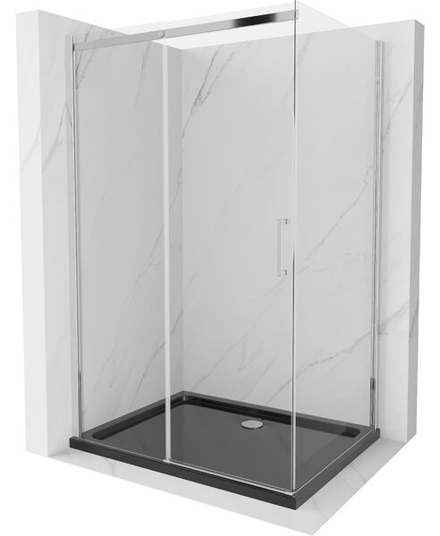 Mexen Omega, sprchový kout s posuvnými dveřmi 100 (dveře) x 80 (stěna) cm, 8mm čiré sklo, chromový profil + slim sprchová vanička černá + chromový sifon, 825-100-080-01-00-4070
