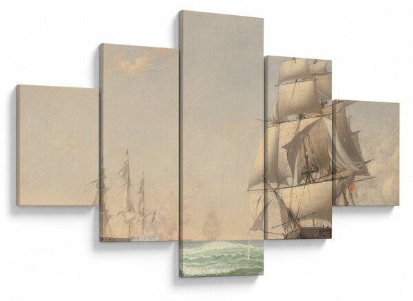Obraz - Fitz Henry Lane, The United States Frigate President Engaging the British Squadron, reprodukce (125x70 cm)