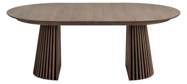 Jídelní rozkládací stůl Osaka, kulatý, dubová dýha, barva kouřová, Ø120-200-250-300×75 cm – House Nordic