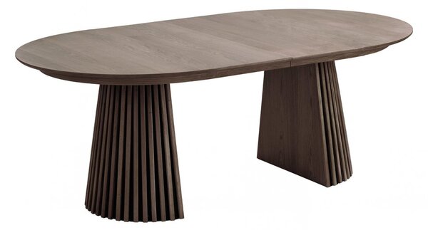 Jídelní rozkládací stůl Osaka, kulatý, dubová dýha, barva kouřová, Ø120-200-250-300×75 cm – House Nordic