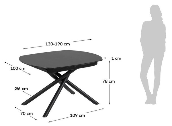 Rozkládací jídelní stůl s přídavnou deskou s keramickou deskou 100x130 cm Yodalia – Kave Home