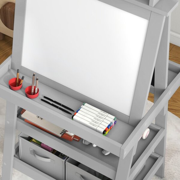 AIYPLAY Dětský malířský stojan 3 v 1 - Magnetická oboustranná dětská tabule s papírovým válečkem a úložnými košíky 59x48x118 cm Šedá | Aosom