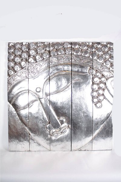 Buddha obraz stříbrný velký