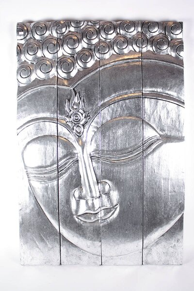 Buddha obraz stříbrný střední