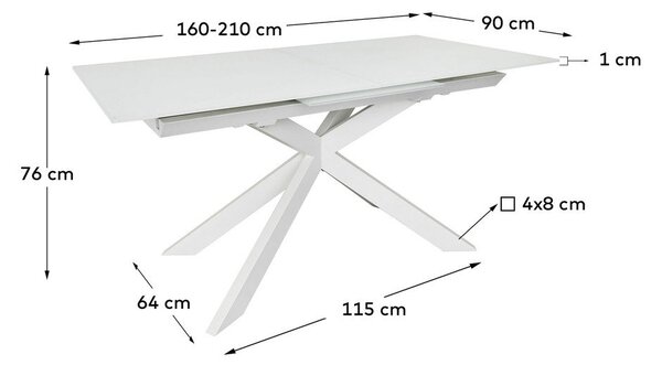 Rozkládací jídelní stůl s přídavnou deskou se skleněnou deskou 90x160 cm Atminda – Kave Home