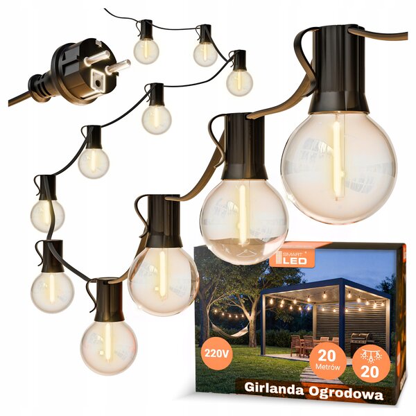Smart LED Zahradní světelná girlanda 20m/20x/LED žárovka E12