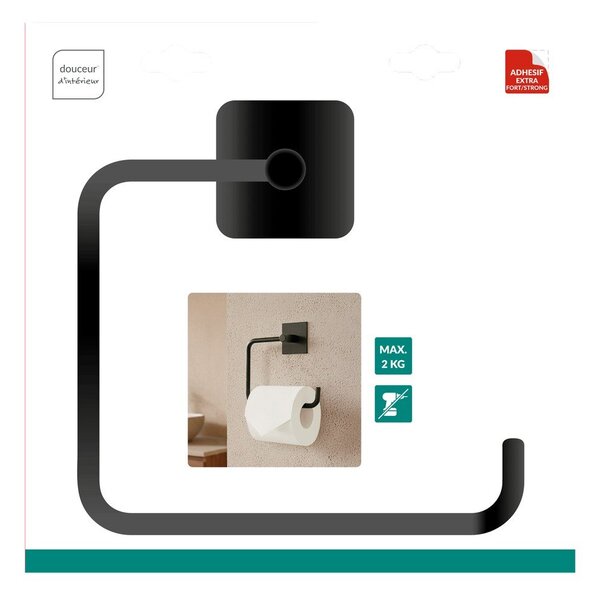 Matně černý kovový držák na toaletní papír bez vrtání Fixeo – douceur d'intérieur