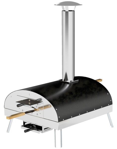 Outsunny Mini Přenosná Zahradní Pizza Pec na Dřevo s Refraktární Kamenem Ø33 cm Dřevěnými Rukojeťmi, Teploměrem a Otočným Talířem | Aosom