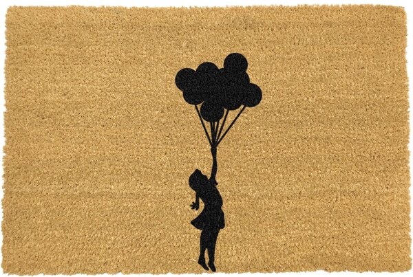 Rohožka z přírodního kokosového vlákna Artsy Doormats Flying Balloon Girl, 40 x 60 cm