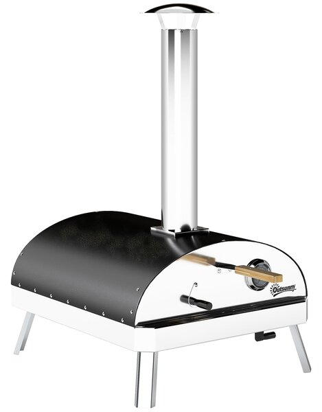 Outsunny Mini Přenosná Zahradní Pizza Pec na Dřevo s Refraktární Kamenem Ø33 cm Dřevěnými Rukojeťmi, Teploměrem a Otočným Talířem | Aosom