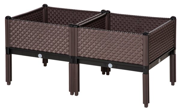 Outsunny Sada 2 Zvednutých Čtvercových Květináčů pro Exteriér – Kombinovatelné Květináče pro Zahradu a Terasu 50x50x46,5 cm Hnědé | Aosom