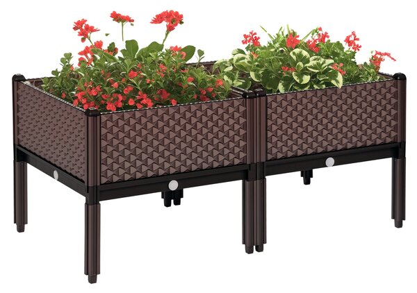 Outsunny Sada 2 Zvednutých Čtvercových Květináčů pro Exteriér – Kombinovatelné Květináče pro Zahradu a Terasu 50x50x46,5 cm Hnědé | Aosom