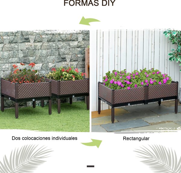 Outsunny Sada 2 Zvednutých Čtvercových Květináčů pro Exteriér – Kombinovatelné Květináče pro Zahradu a Terasu 50x50x46,5 cm Hnědé | Aosom
