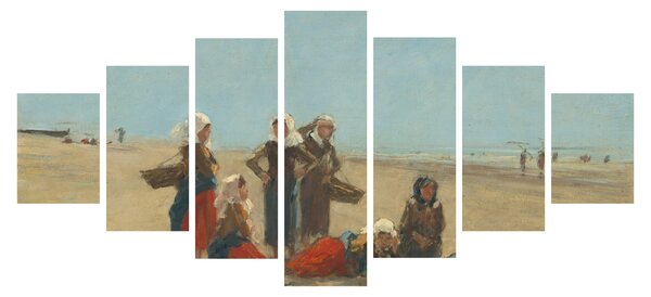 Obraz - Eugène Boudin, Women on the Beach at Berck, reprodukce (210x100 cm)