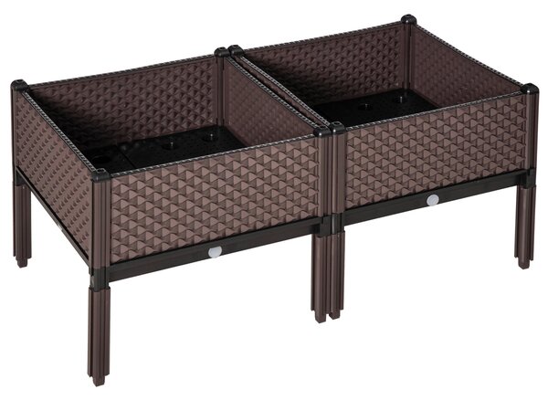 Outsunny Sada 2 Zvednutých Čtvercových Květináčů pro Exteriér – Kombinovatelné Květináče pro Zahradu a Terasu 50x50x46,5 cm Hnědé | Aosom