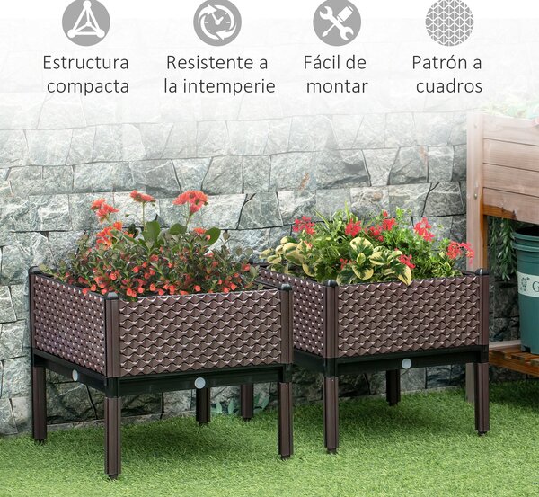 Outsunny Sada 2 Zvednutých Čtvercových Květináčů pro Exteriér – Kombinovatelné Květináče pro Zahradu a Terasu 50x50x46,5 cm Hnědé | Aosom