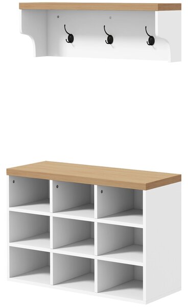 HOMCOM Stojan na kabáty a botník 2 v 1 - Vstupní nábytek se 3 háčky a policemi pro 9 párů bot 75x30x50 cm a 75x20x22,5 cm Bílý | Aosom