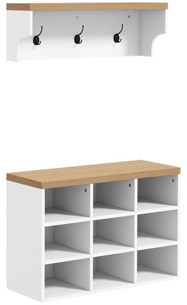 HOMCOM Stojan na kabáty a botník 2 v 1 - Vstupní nábytek se 3 háčky a policemi pro 9 párů bot 75x30x50 cm a 75x20x22,5 cm Bílý | Aosom
