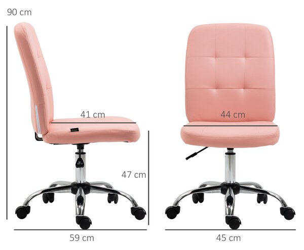 Vinsetto kancelářská židle bez područek s otočným mechanizmem a výškově nastavitelným moderním stylem, nosnost 120 kg, 45x59x90-100 cm, růžová | Aosom