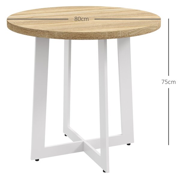 HOMCOM Kulatý Jídelní Stůl pro 4 Osoby Moderní Kuchyňský Stůl s Dřevěnou Deskou a Křížovou Ocelovou Základnou pro Jídelnu Ø80x75 cm Ořech | Aosom