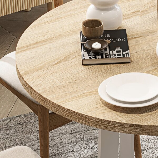 HOMCOM Kulatý Jídelní Stůl pro 4 Osoby Moderní Kuchyňský Stůl s Dřevěnou Deskou a Křížovou Ocelovou Základnou pro Jídelnu Ø80x75 cm Ořech | Aosom