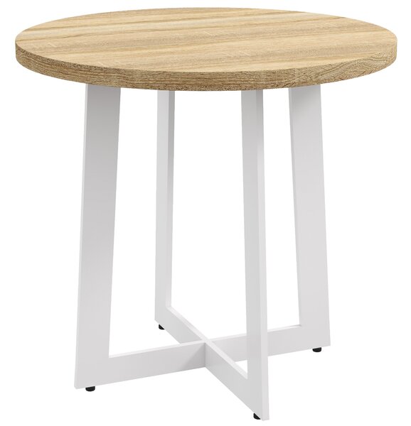 HOMCOM Kulatý Jídelní Stůl pro 4 Osoby Moderní Kuchyňský Stůl s Dřevěnou Deskou a Křížovou Ocelovou Základnou pro Jídelnu Ø80x75 cm Ořech | Aosom