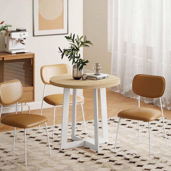HOMCOM Kulatý Jídelní Stůl pro 4 Osoby Moderní Kuchyňský Stůl s Dřevěnou Deskou a Křížovou Ocelovou Základnou pro Jídelnu Ø80x75 cm Ořech | Aosom