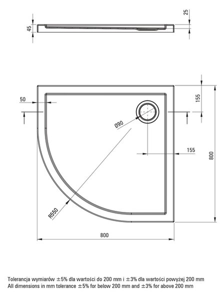 Deante Funkia Evo sprchový kout s vaničkou 80x80 cm půlkulatá černá matný/vzorované sklo KYPPNB88P