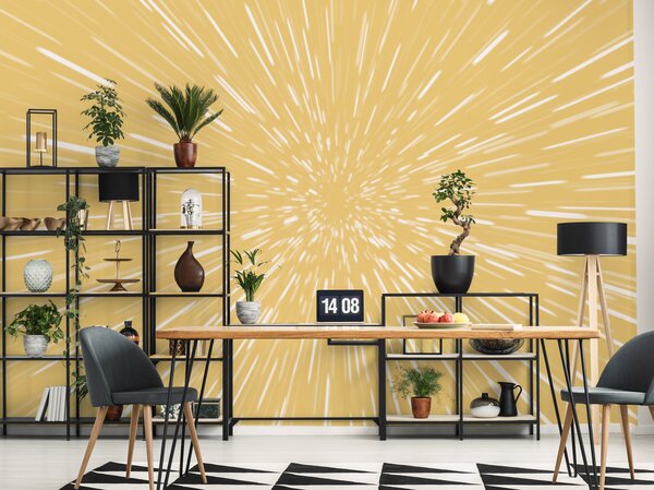 FUGU Tapeta na zeď Skok do hyperprostoru - yellow Materiál: Digitální eko vlies - klasická tapeta nesamolepicí