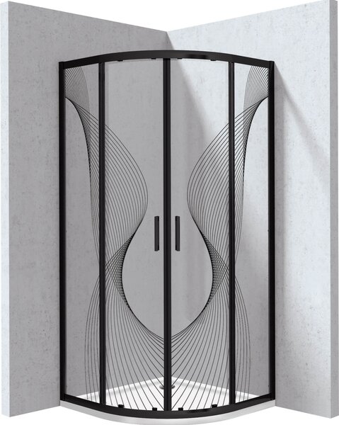 Deante Funkia Evo sprchový kout s vaničkou 80x80 cm půlkulatá černá matný/vzorované sklo KYPPNB88P