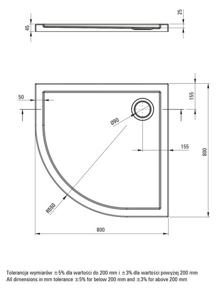Deante Funkia Evo sprchový kout s vaničkou 80x80 cm půlkulatá chrom lesk/vzorované sklo KYPP0E88P