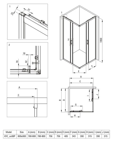 Deante Funkia Evo sprchový kout s vaničkou 80x80 cm čtvercový černá matný/vzorované sklo KYCPNB88P