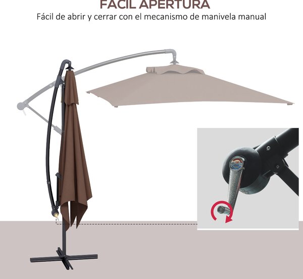Zastřešení Outsunny 294x193 cm s křížovou základnou a klikou - Voděodolný slunečník s UV ochranou pro terasu a balkon hnědý | Aosom