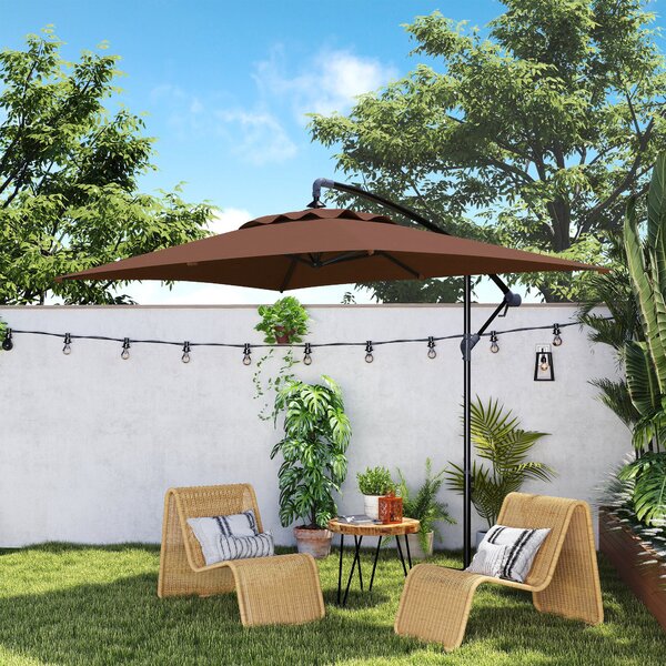 Zastřešení Outsunny 294x193 cm s křížovou základnou a klikou - Voděodolný slunečník s UV ochranou pro terasu a balkon hnědý | Aosom