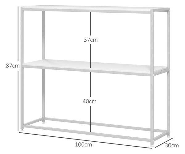 HOMCOM Předsíňový konzolový stůl s otevřenou policí a ocelovým rámem proti převrhnutí pro obývací pokoj a chodbu 100x30x87 cm Bílá | Aosom
